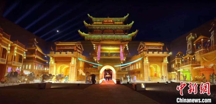 2024年7月15日，甘肅嘉峪關(guān)開啟“夜游”模式。圖為夜游燈光劇《天下嘉峪關(guān)》光影效果。(甘肅嘉峪關(guān)關(guān)城景區(qū)供圖)